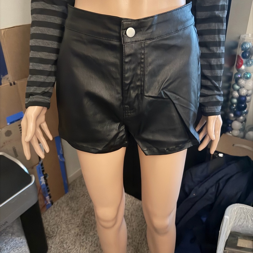 Black Faux Leather Shorts